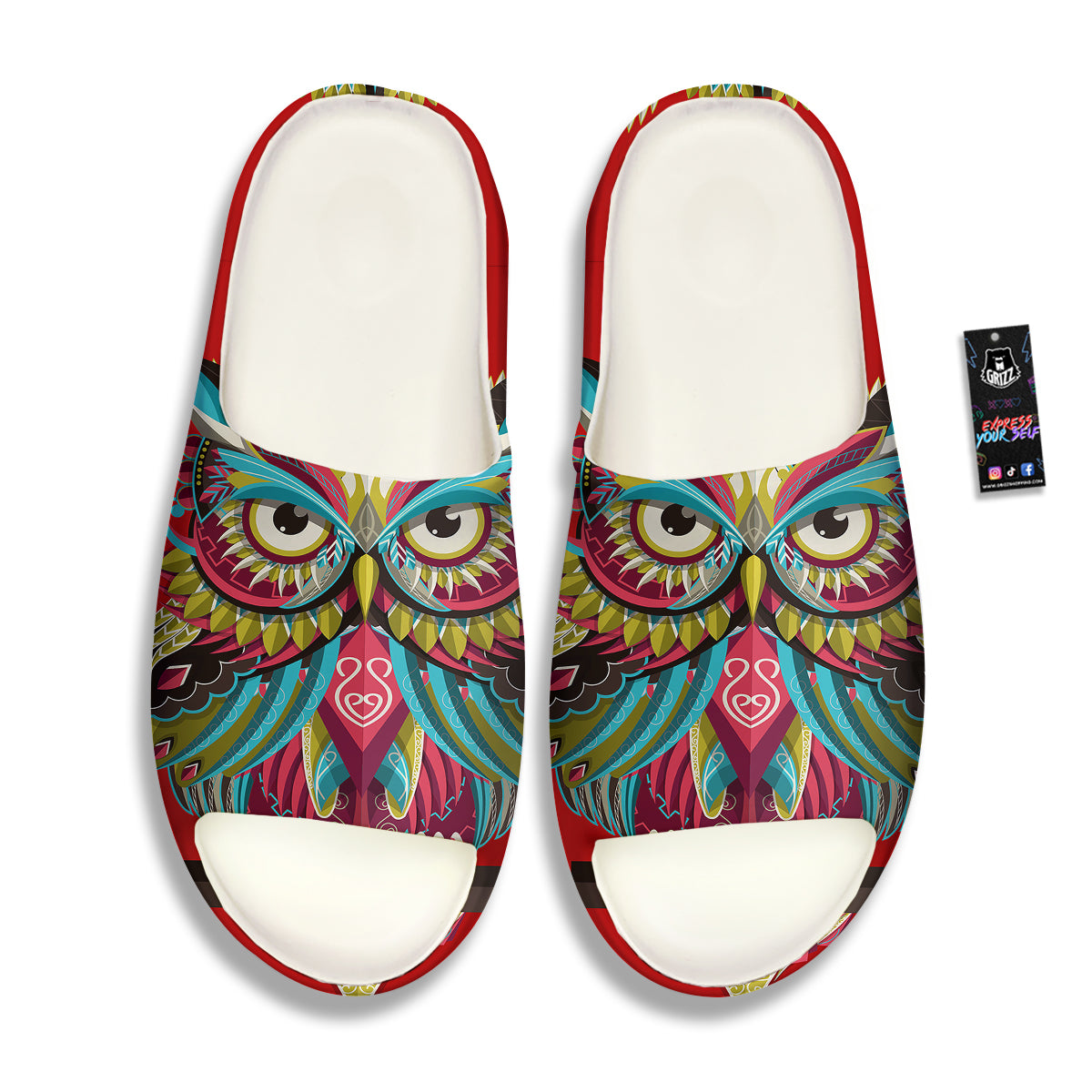 Red Colorful Owl Print Sandals-grizzshop