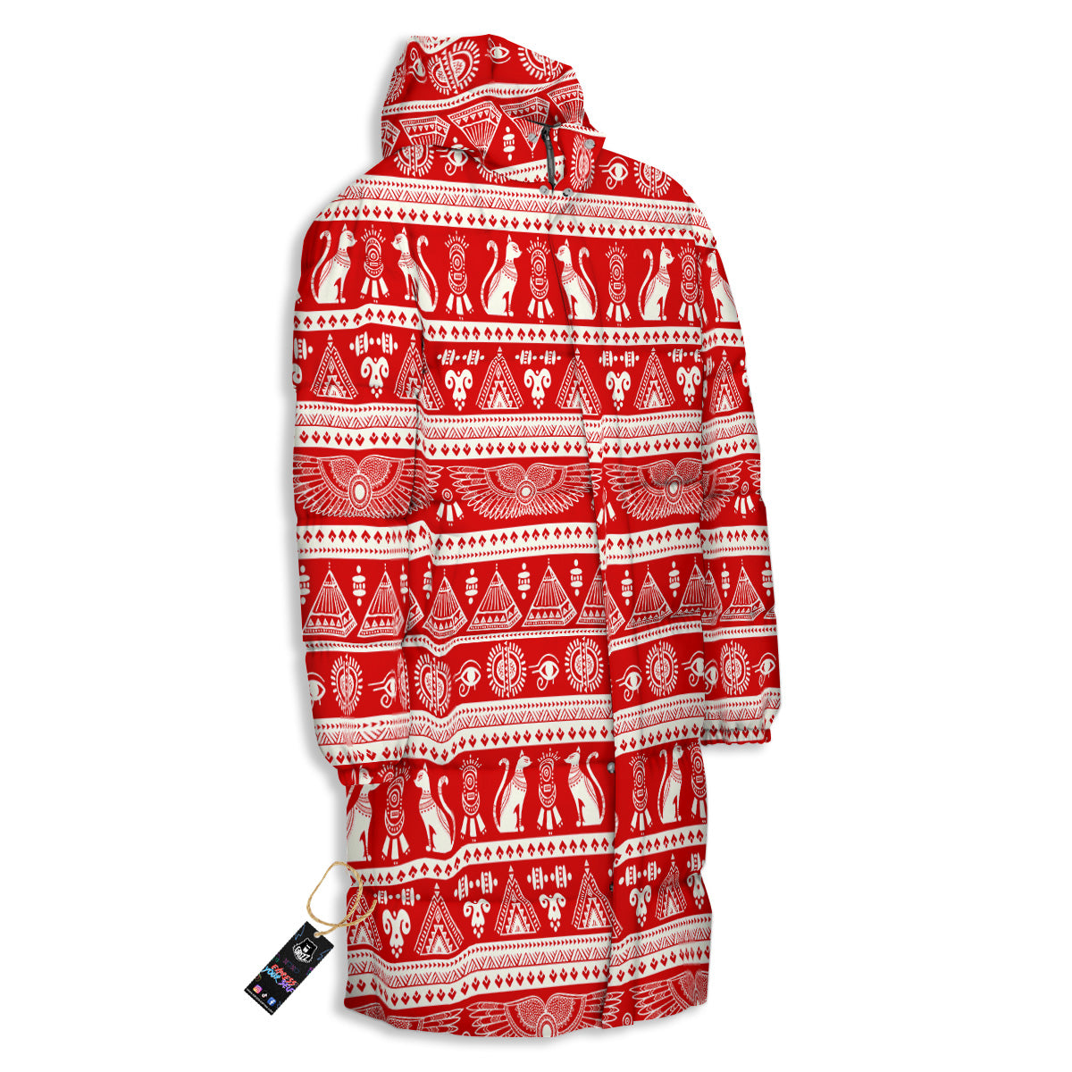 Red Egypt Symbol Print Pattern Long Down Jacket