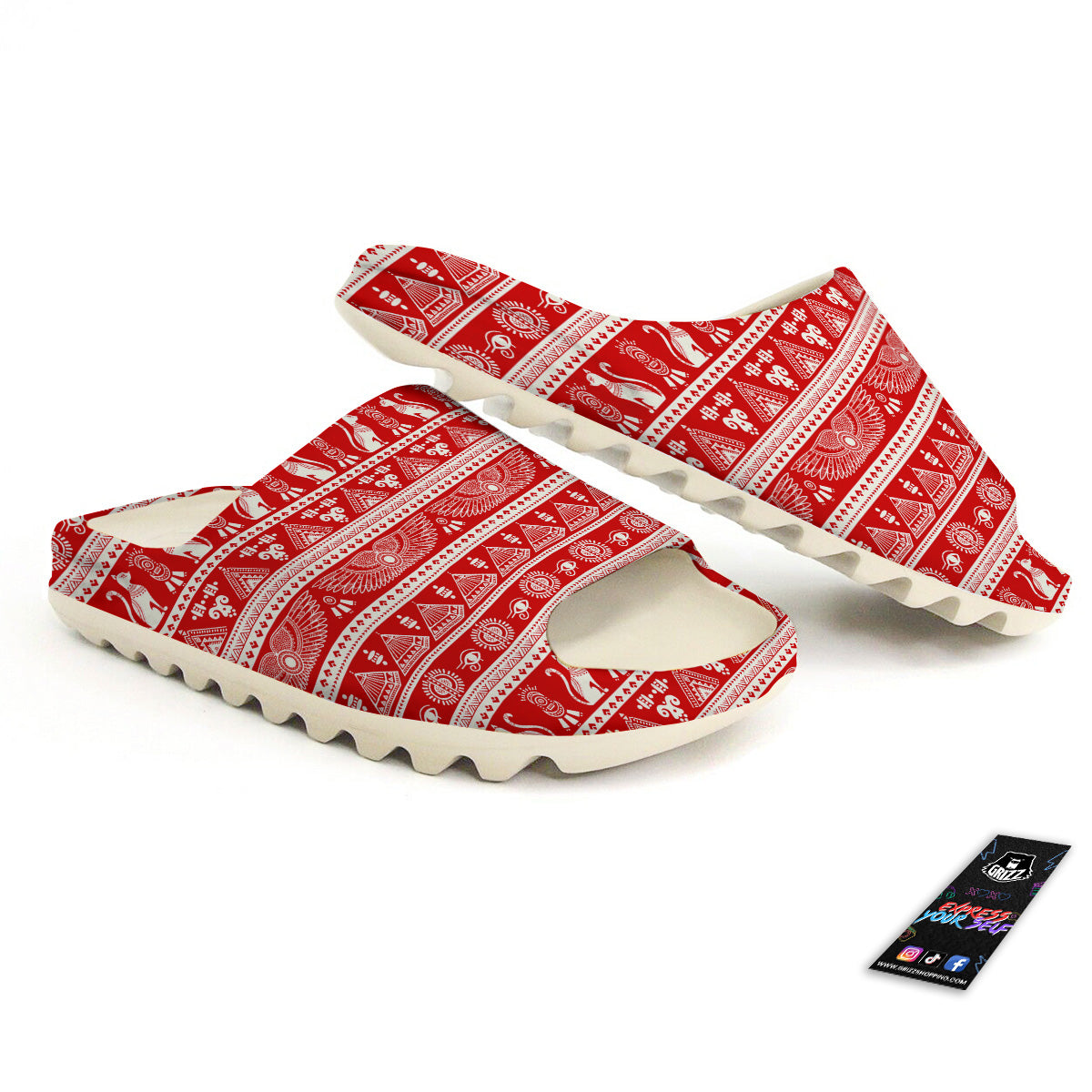 Red Egypt Symbol Print Pattern Sandals-grizzshop