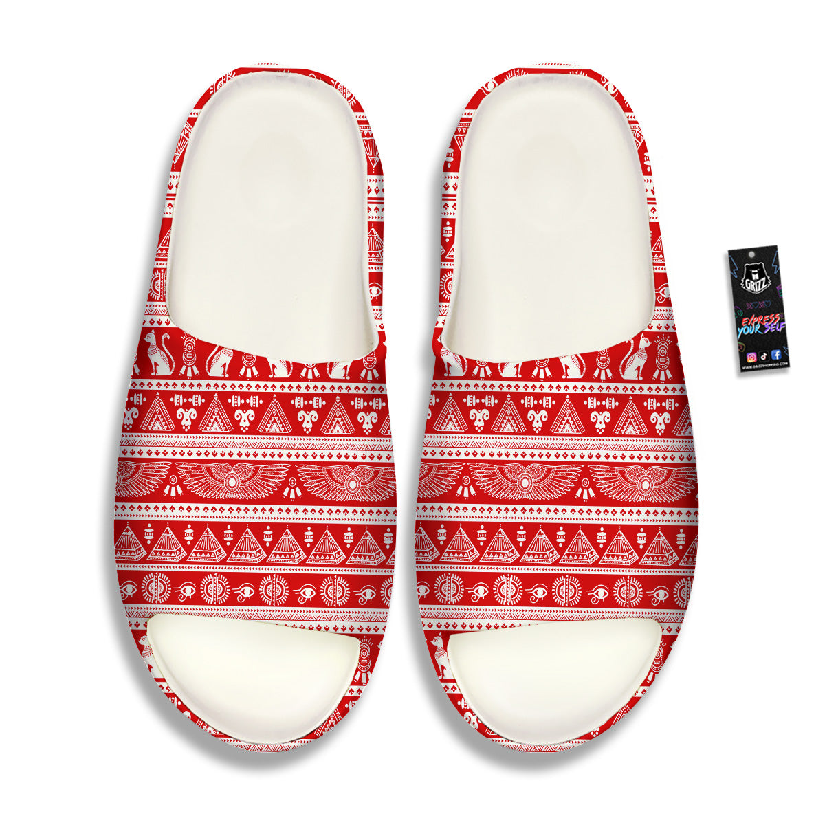 Red Egypt Symbol Print Pattern Sandals-grizzshop
