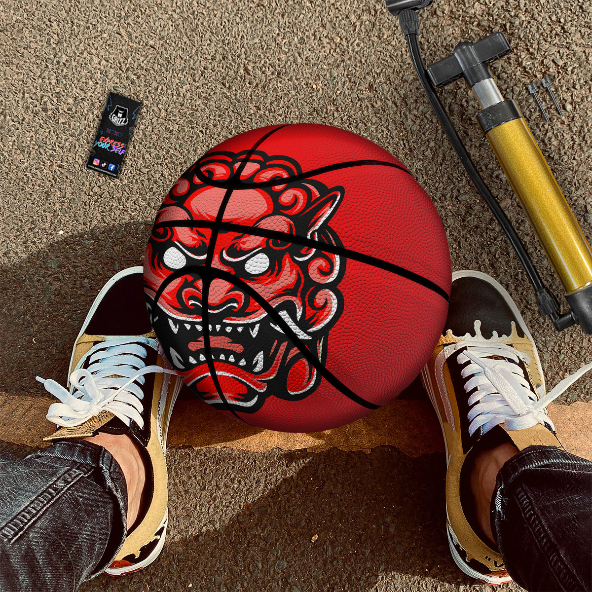 Red Foo Dog Print Basketball