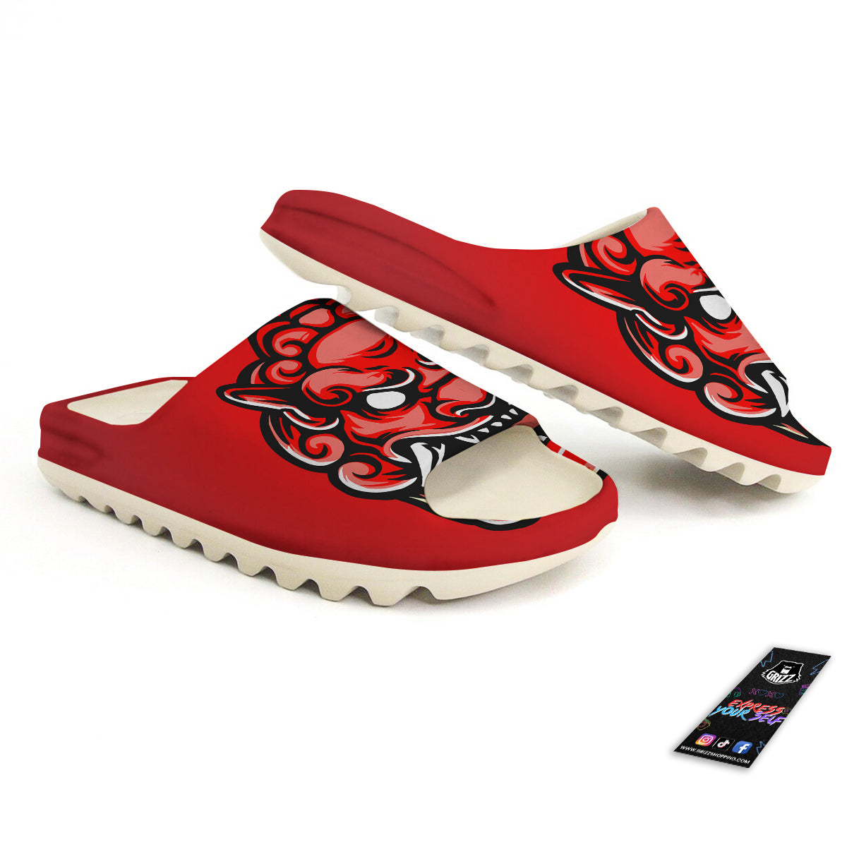 Red Foo Dog Print Sandals-grizzshop
