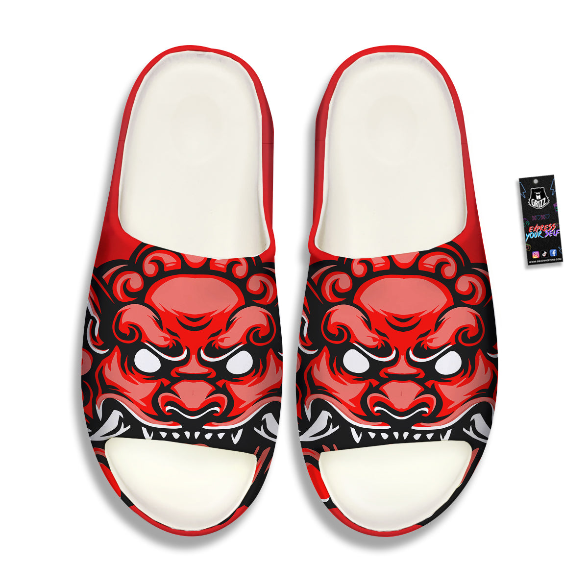 Red Foo Dog Print Sandals-grizzshop