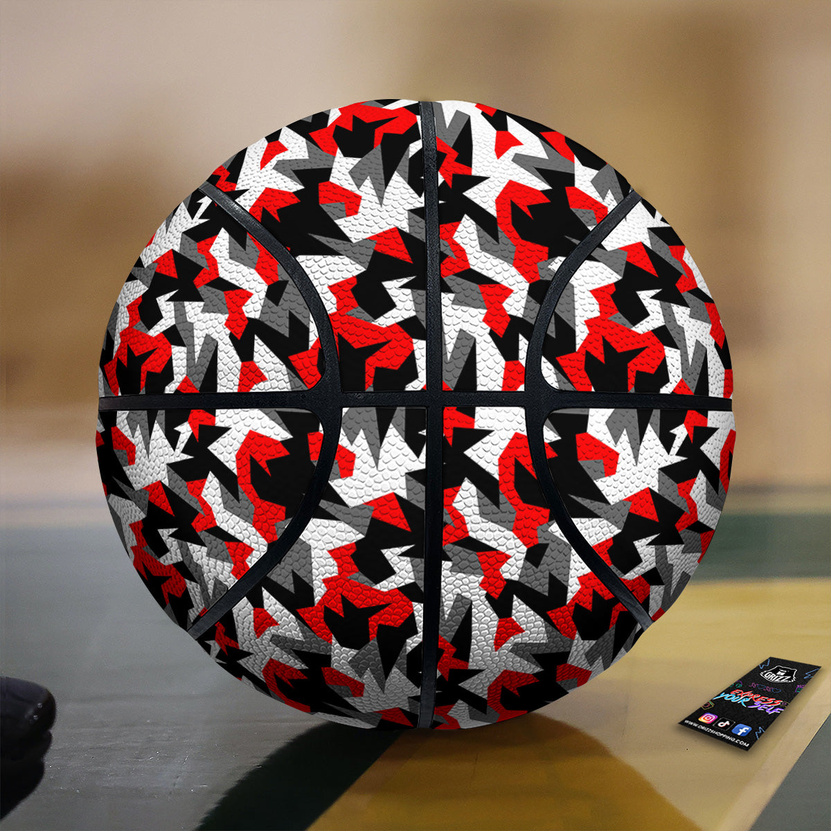 Red Geometric Camouflage Print Pattern Basketball