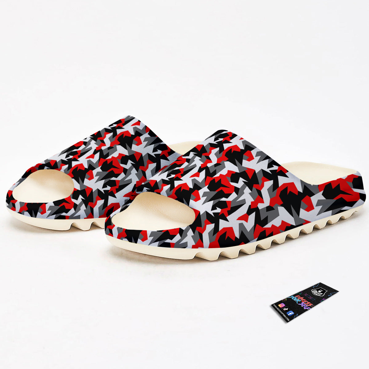 Red Geometric Camouflage Print Pattern Sandals-grizzshop