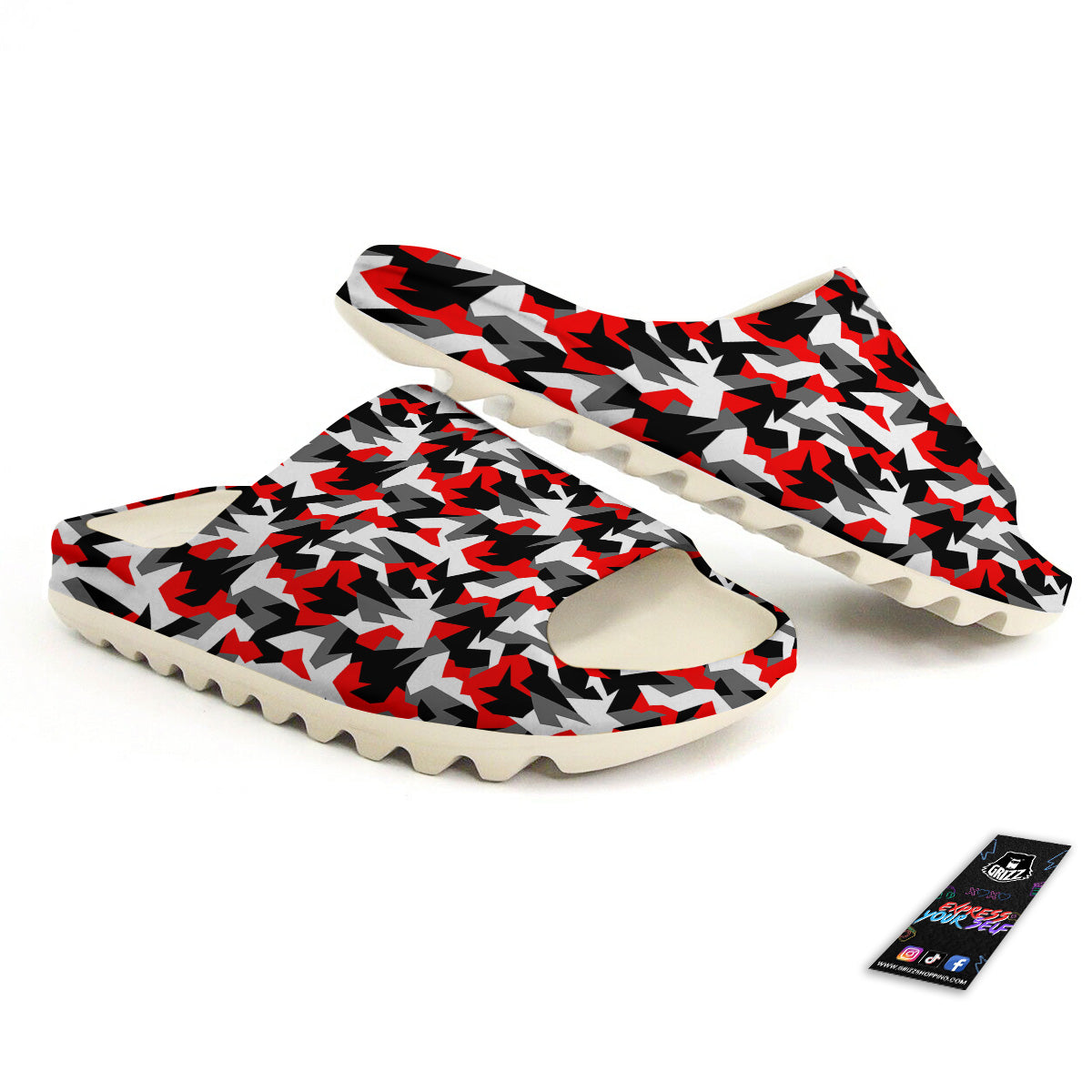 Red Geometric Camouflage Print Pattern Sandals-grizzshop