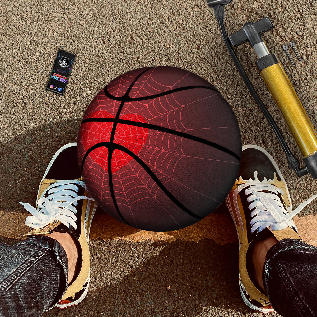 Red Heart Spider Web Print Basketball