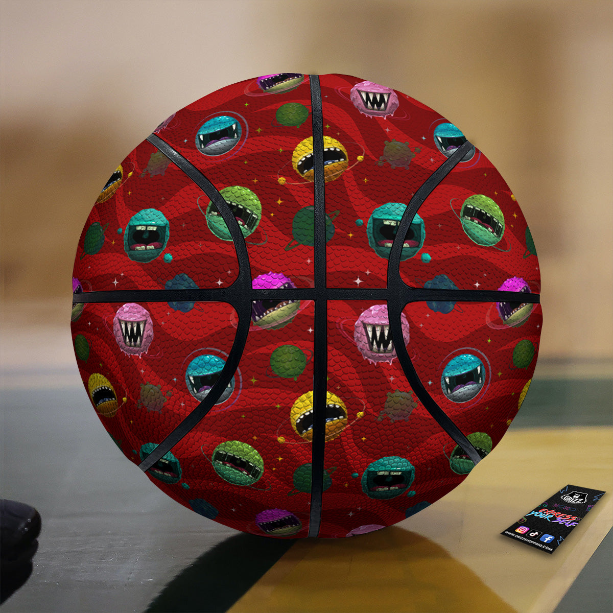 Red Monster Planets Print Pattern Basketball