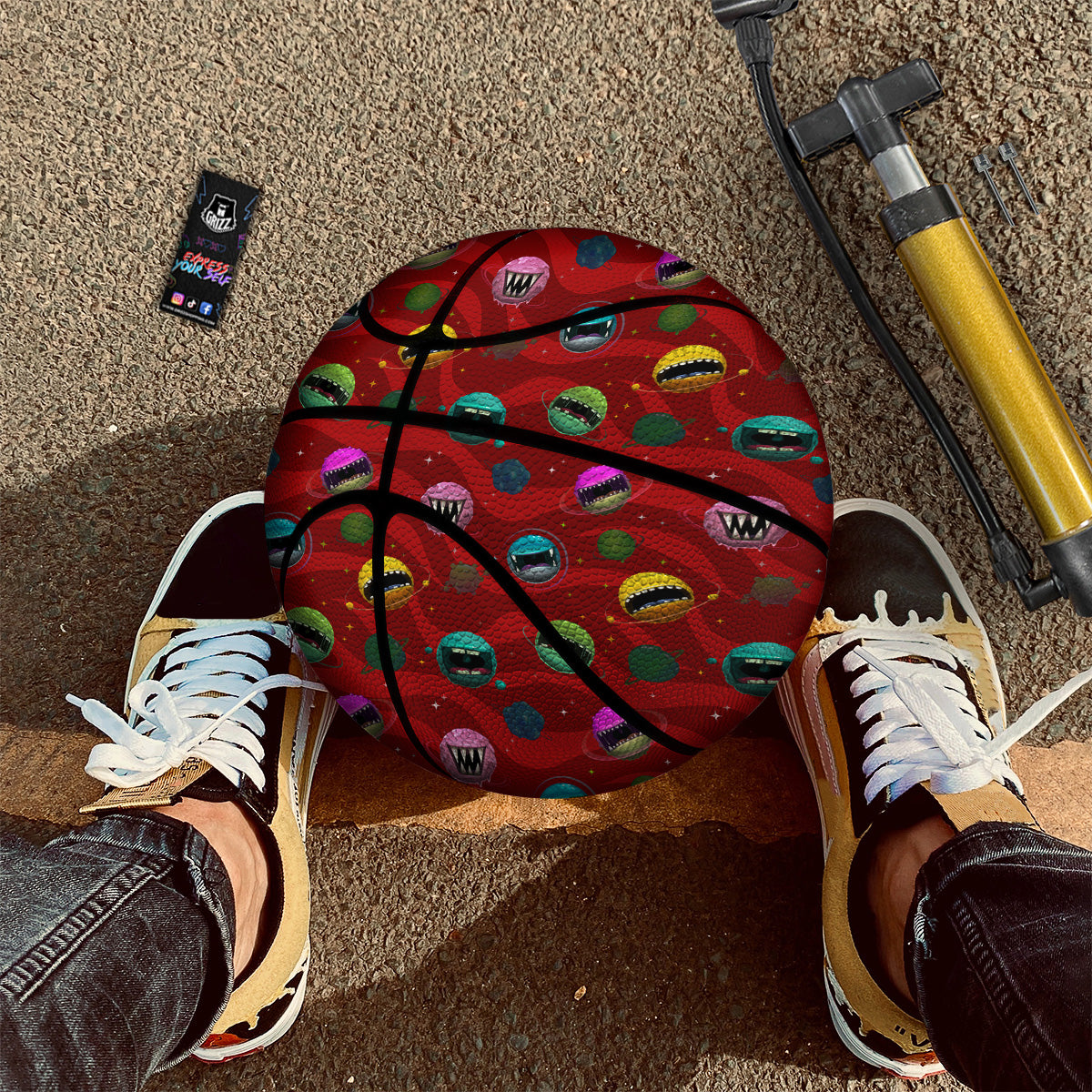 Red Monster Planets Print Pattern Basketball