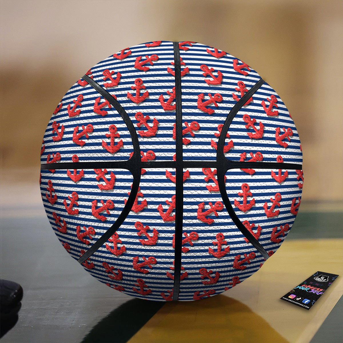 Red Nautical Anchor Blue Striped Print Basketball
