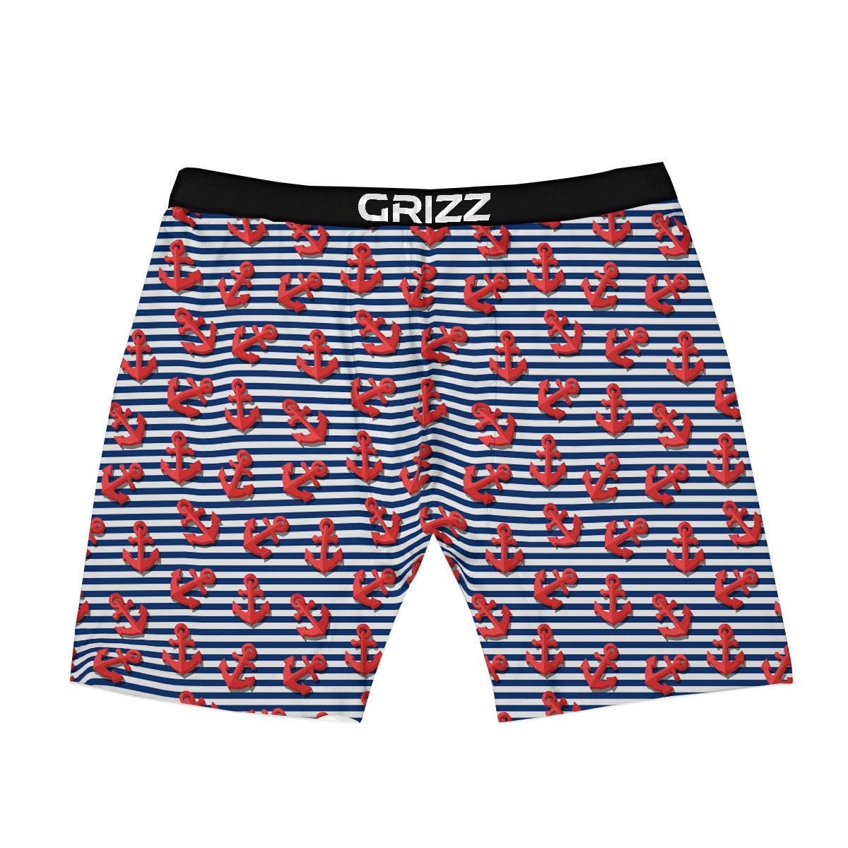 Red Nautical Anchor Blue Striped Print Boxer Briefs