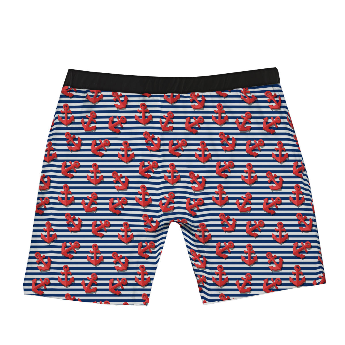 Red Nautical Anchor Blue Striped Print Boxer Briefs