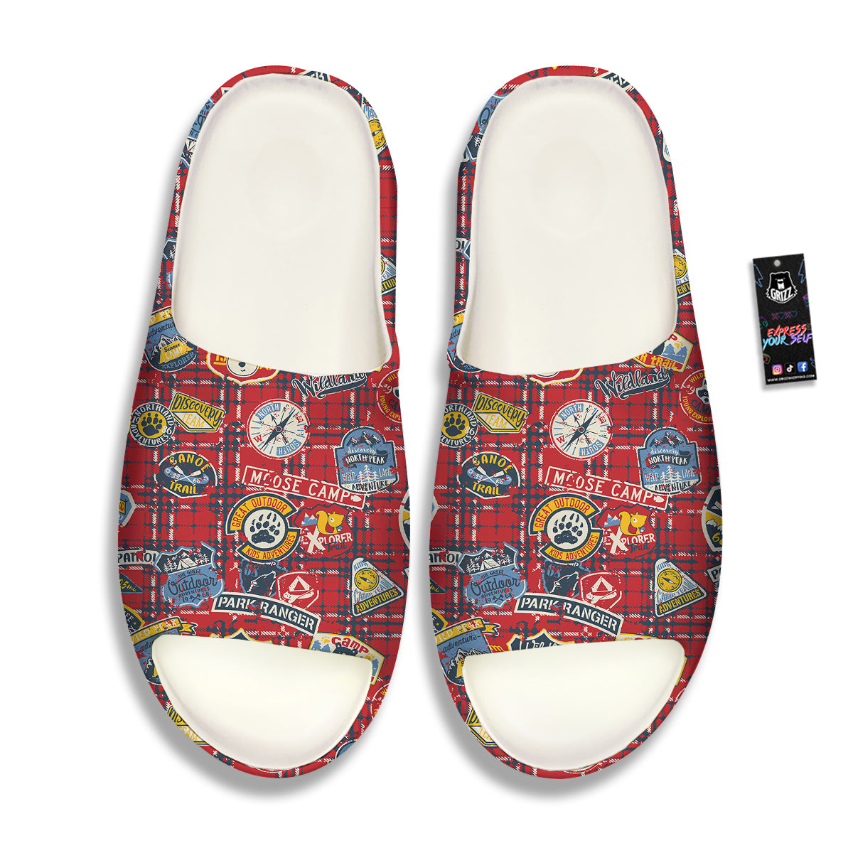 Red Plaid Mountain Camp Tartan Print Sandals-grizzshop