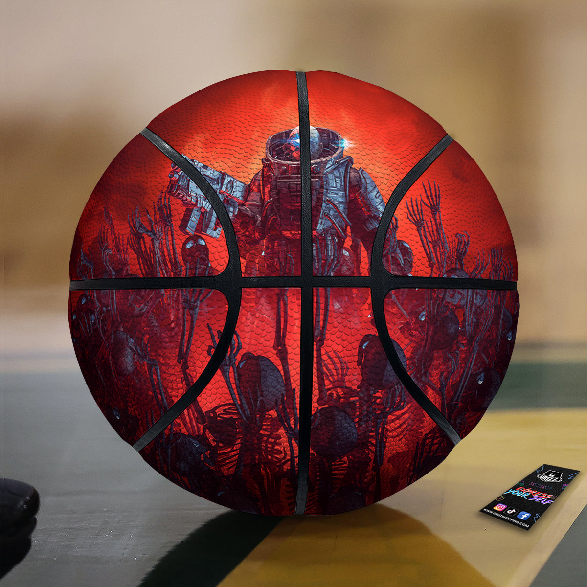 Red Robot And Skeleton Troop Print Basketball
