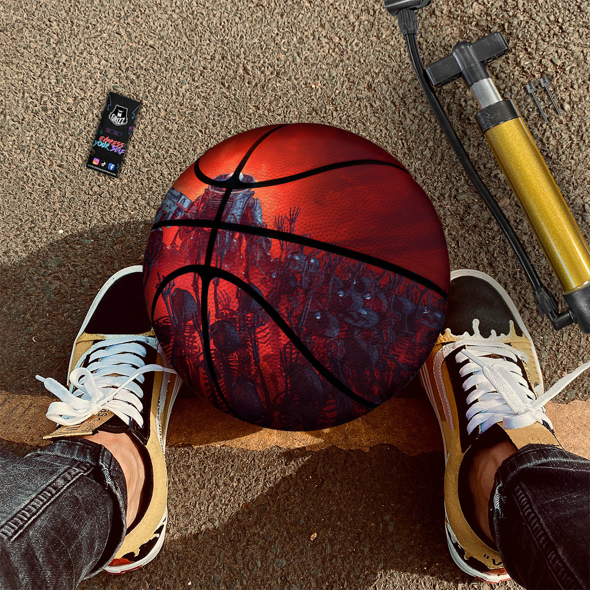 Red Robot And Skeleton Troop Print Basketball