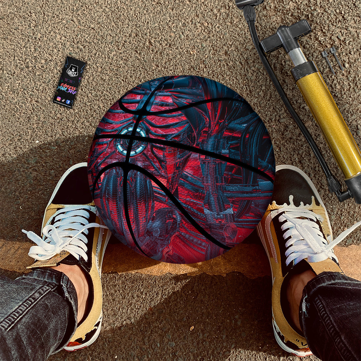 Red Robot Cyberpunk Print Basketball