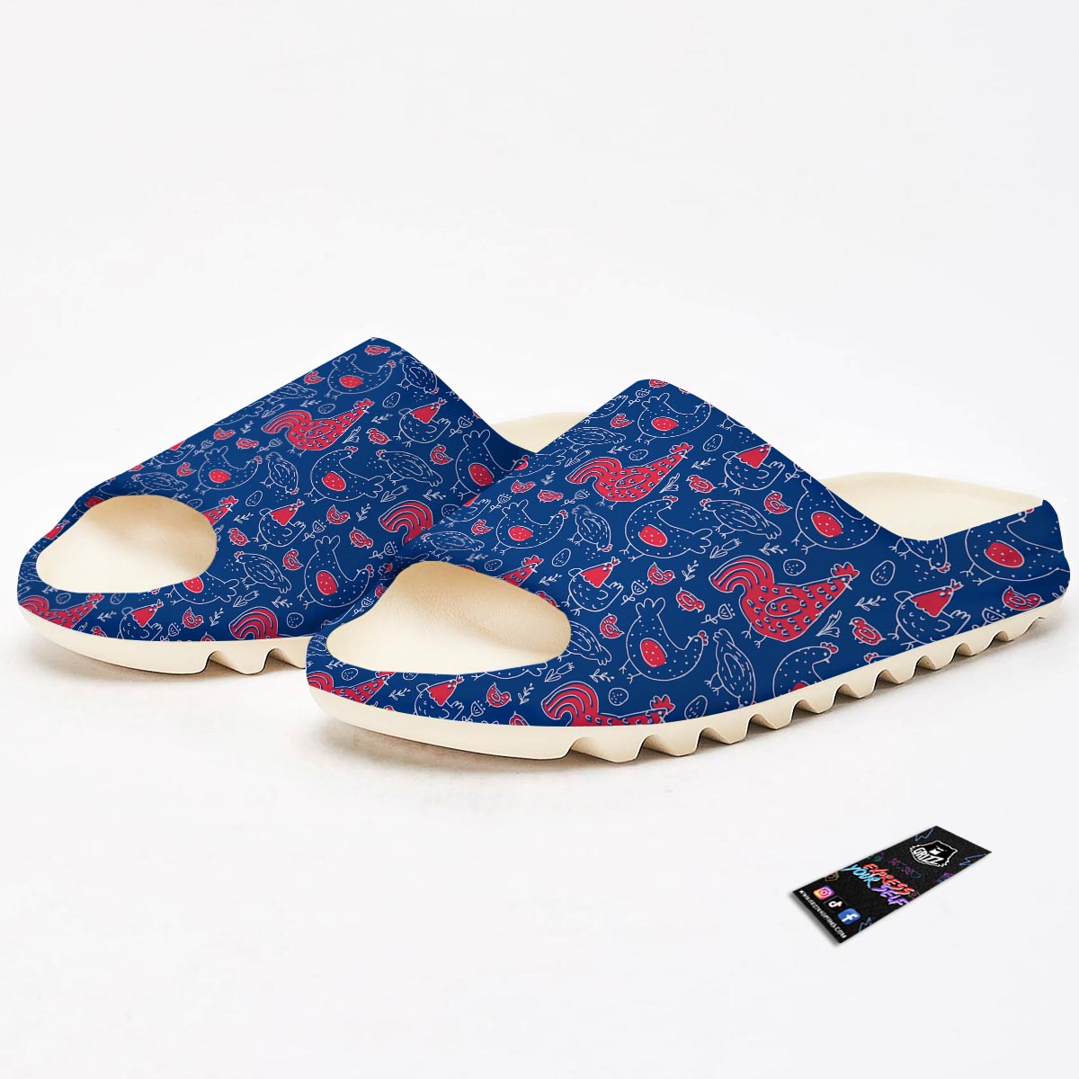 Red Rooster Blue Print Pattern Sandals-grizzshop