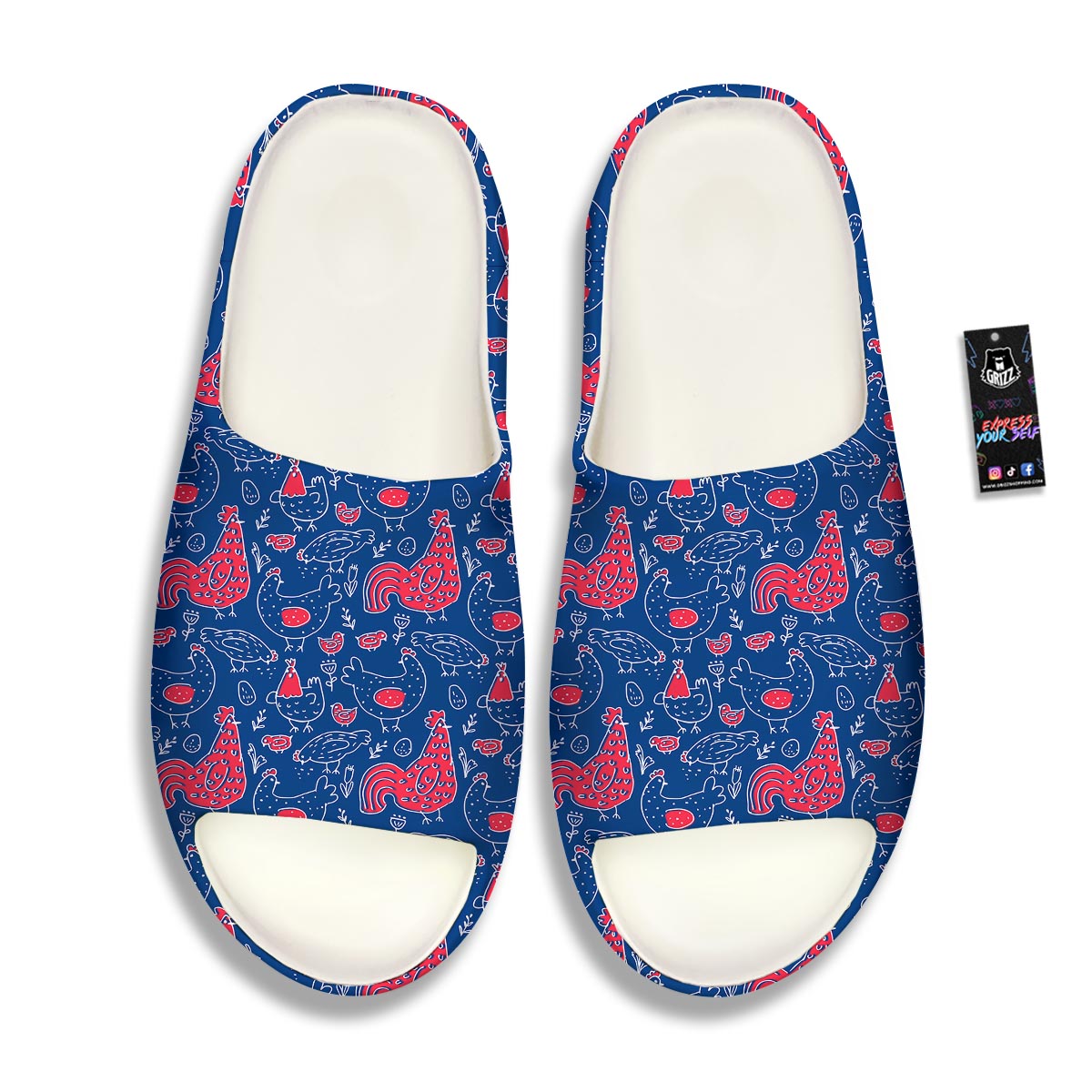 Red Rooster Blue Print Pattern Sandals-grizzshop
