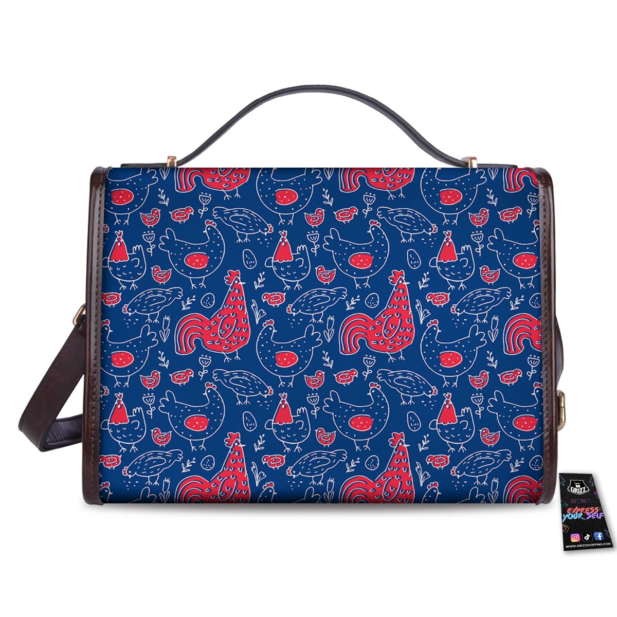 Red Rooster Blue Print Pattern Women's Satchel Bag