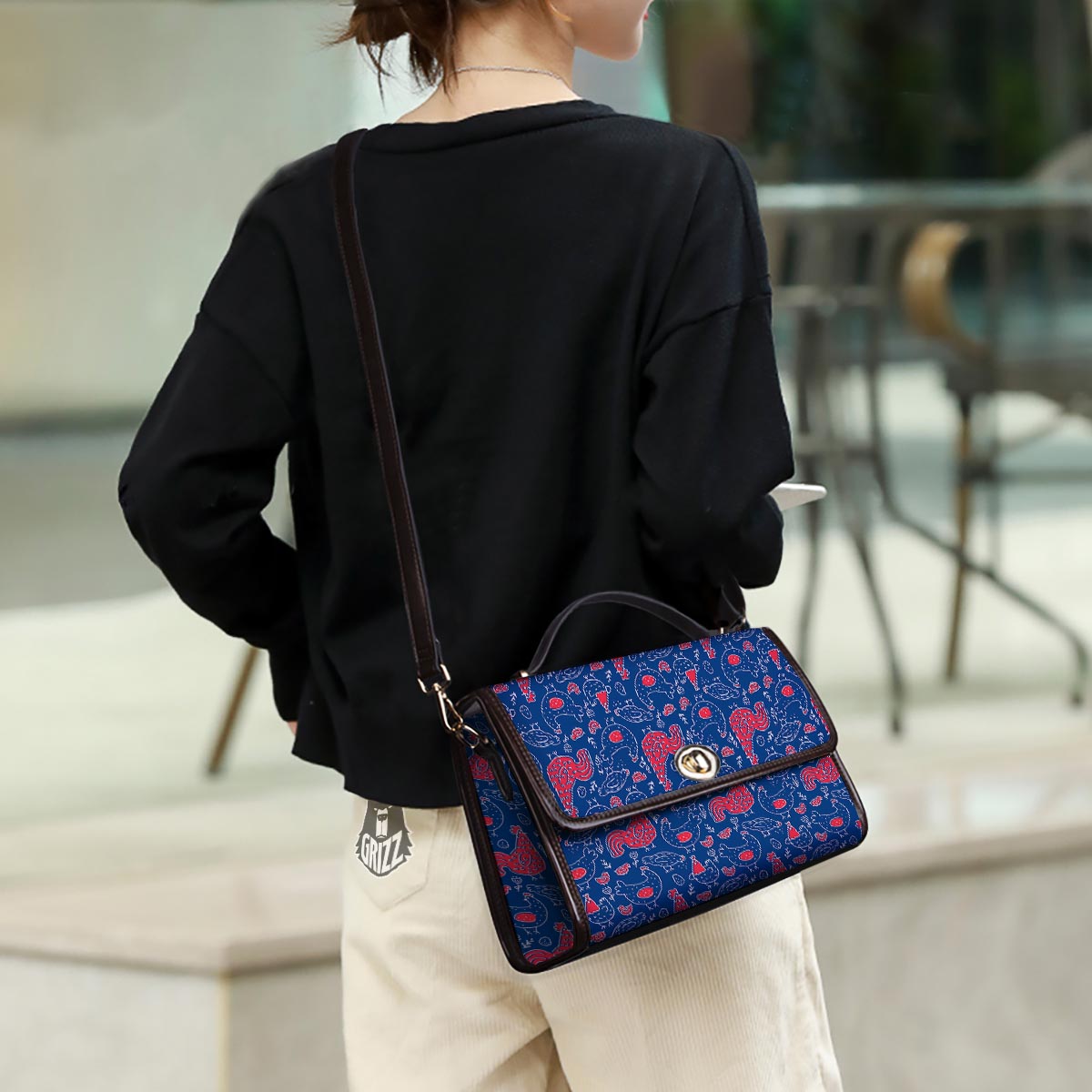 Red Rooster Blue Print Pattern Women's Satchel Bag
