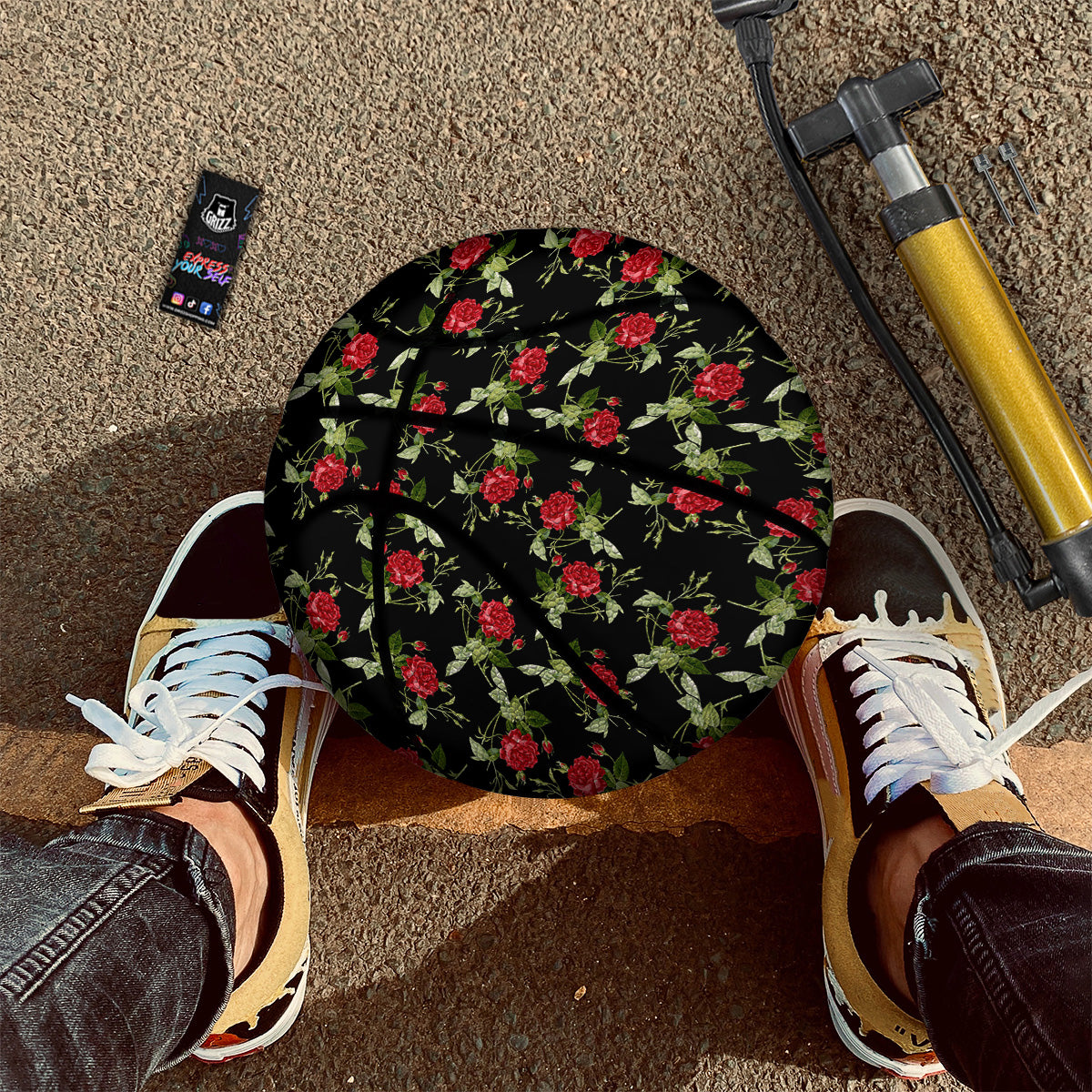 Red Rose Flowers Print Pattern Basketball