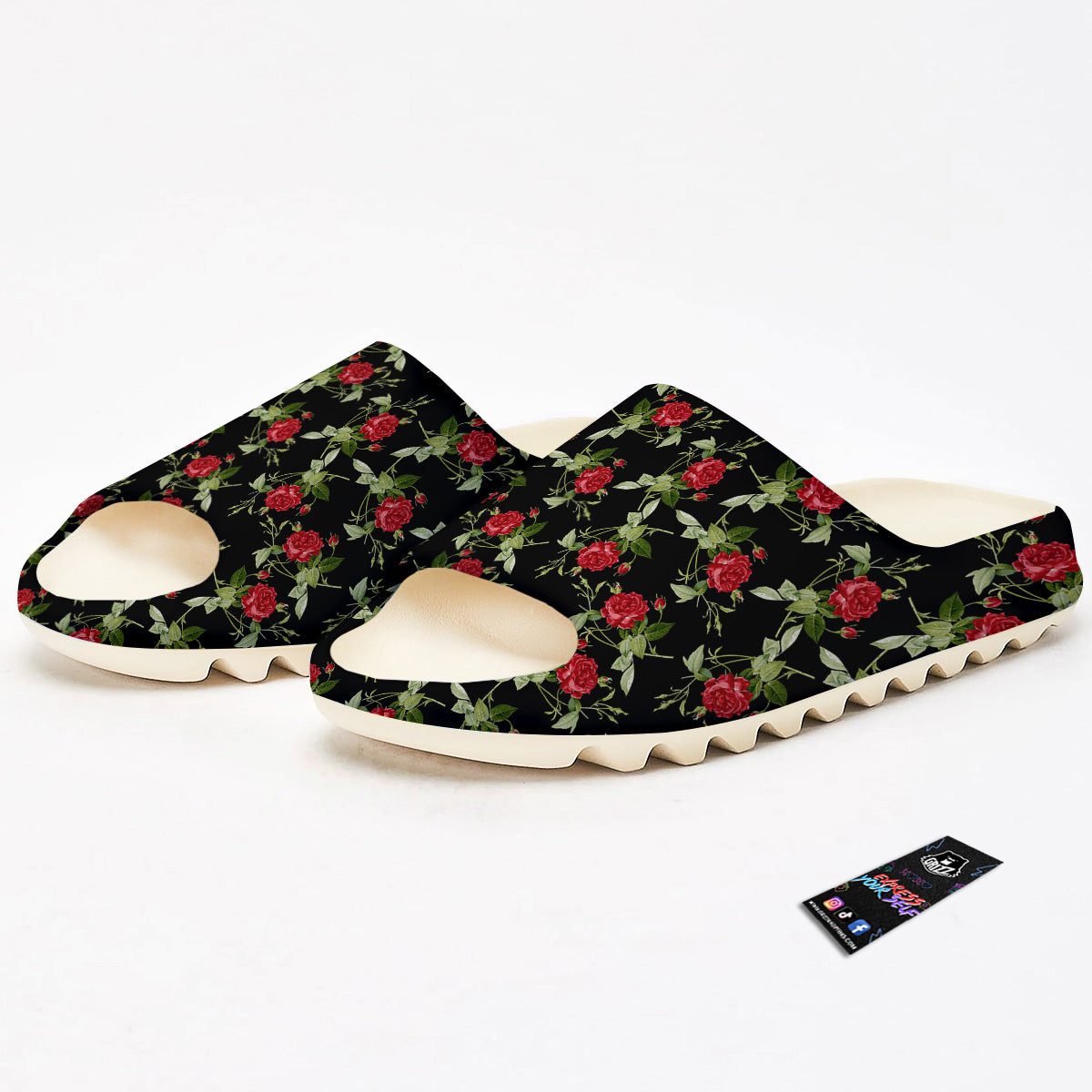 Red Rose Flowers Print Pattern Sandals-grizzshop