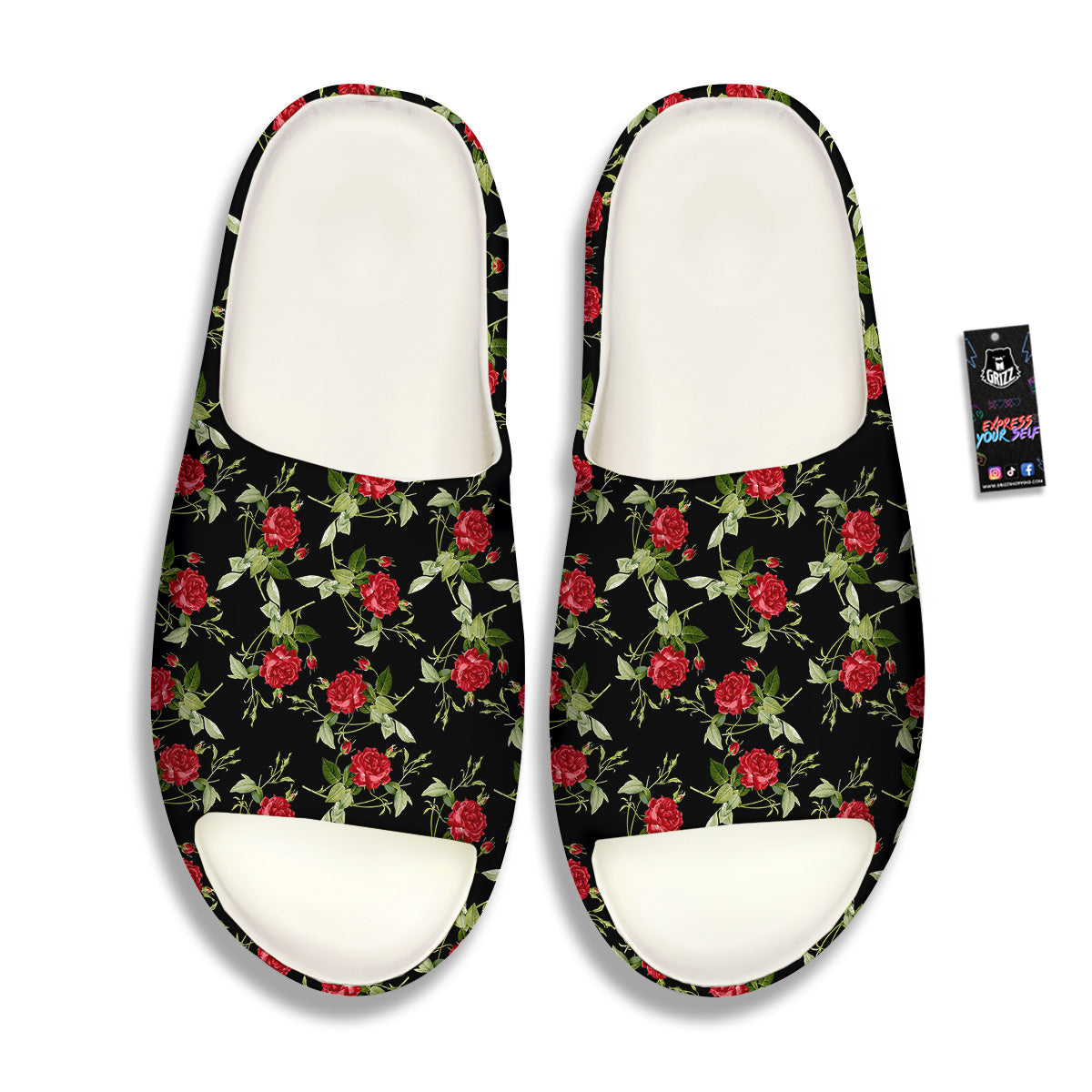 Red Rose Flowers Print Pattern Sandals-grizzshop