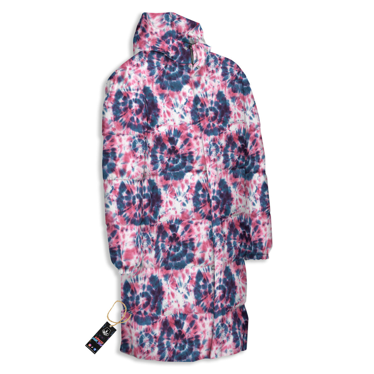 Red Tie Dye Blue Shibori Print Pattern Long Down Jacket