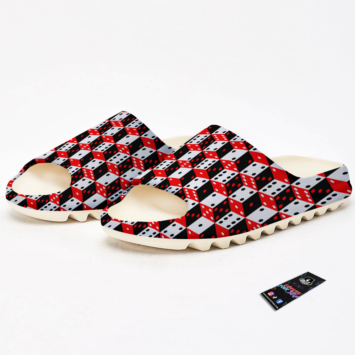 Red White And Black Dice Print Pattern Sandals-grizzshop
