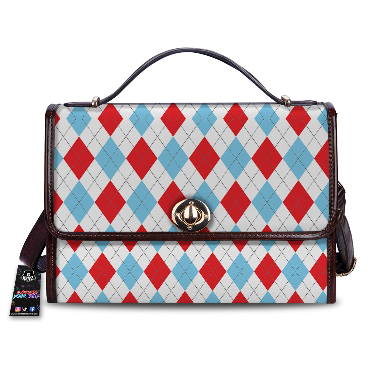 Red White And Blue Argyle Print Pattern Women's Satchel Bag