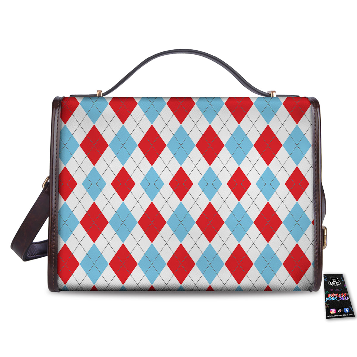 Red White And Blue Argyle Print Pattern Women's Satchel Bag