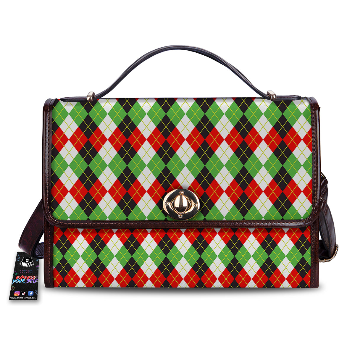 Red White And Green Argyle Print Pattern Women's Satchel Bag
