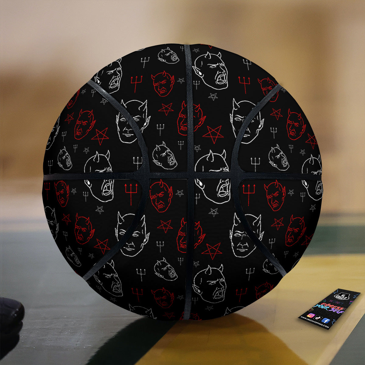 Red White Satan Head Print Pattern Basketball