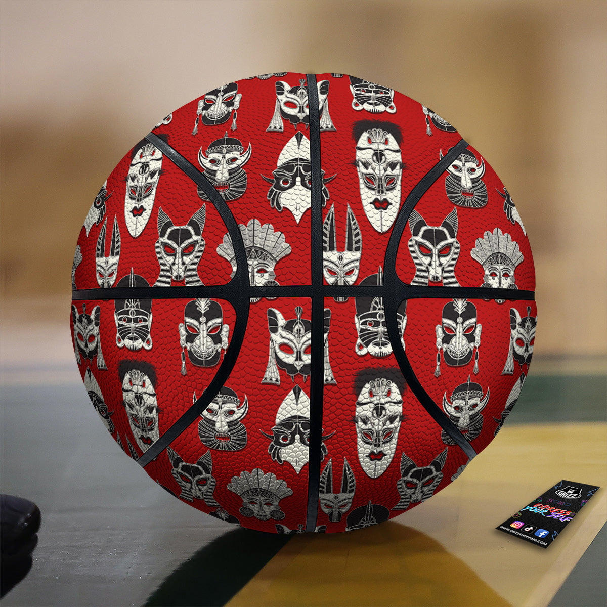 Red White Tribal Mask Print Pattern Basketball