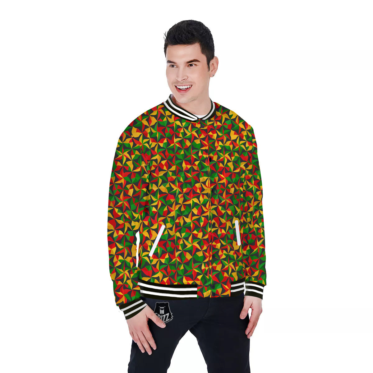 Reggae Abstract Geometric Print Pattern Baseball Jacket-grizzshop