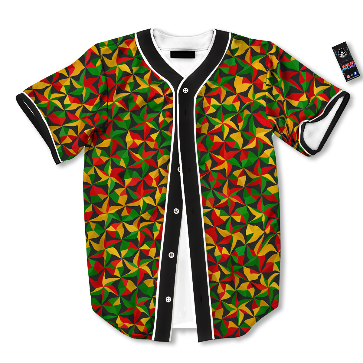 Reggae Abstract Geometric Print Pattern Baseball Jersey-grizzshop