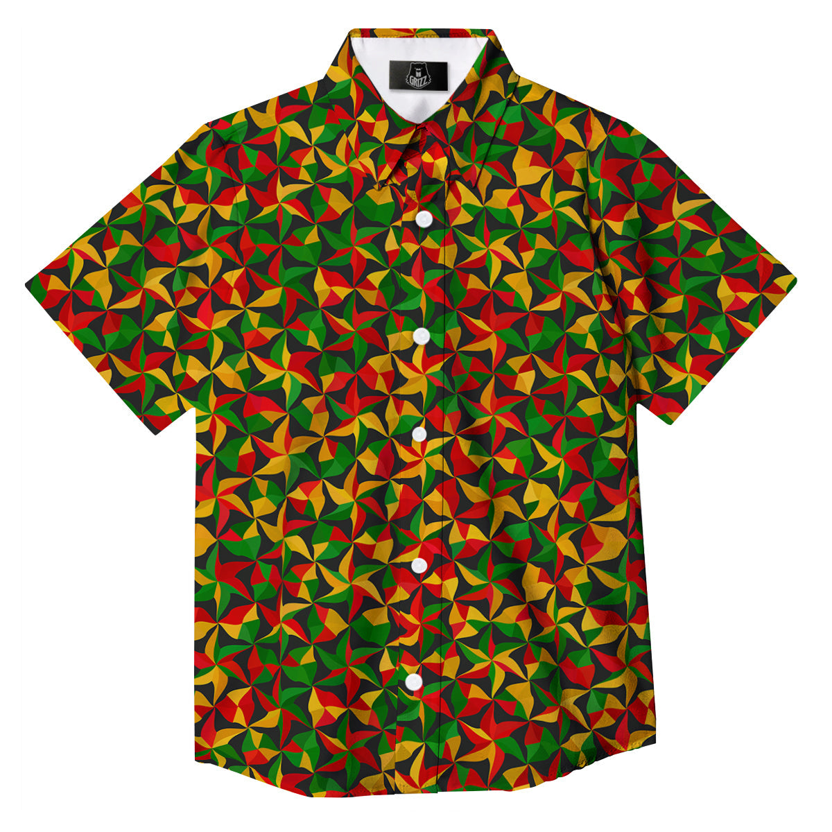 Reggae Abstract Geometric Print Pattern Button Up Shirt-grizzshop