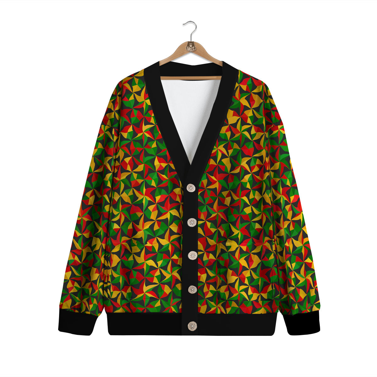 Reggae Abstract Geometric Print Pattern Cardigan-grizzshop