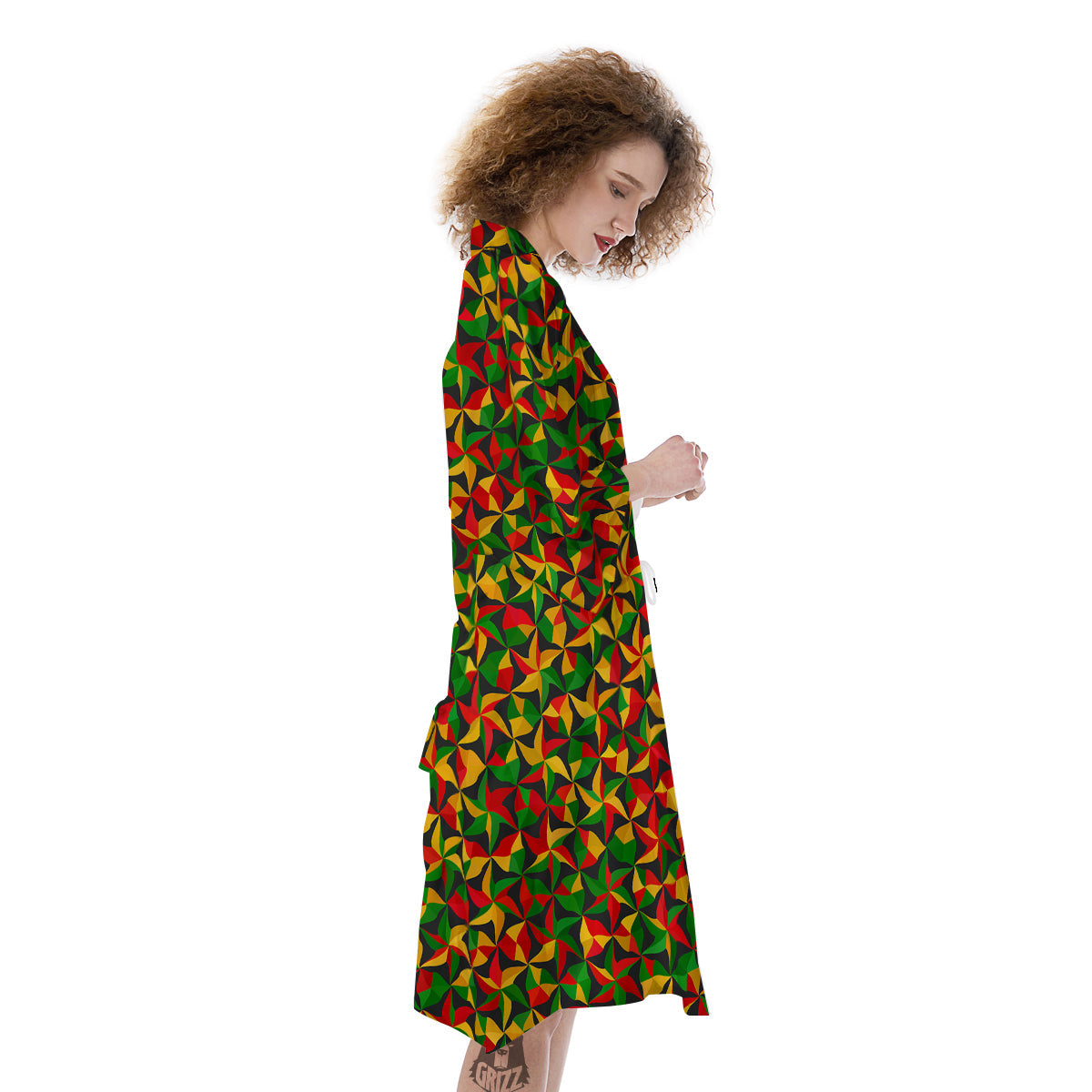 Reggae Abstract Geometric Print Pattern Kimono-grizzshop