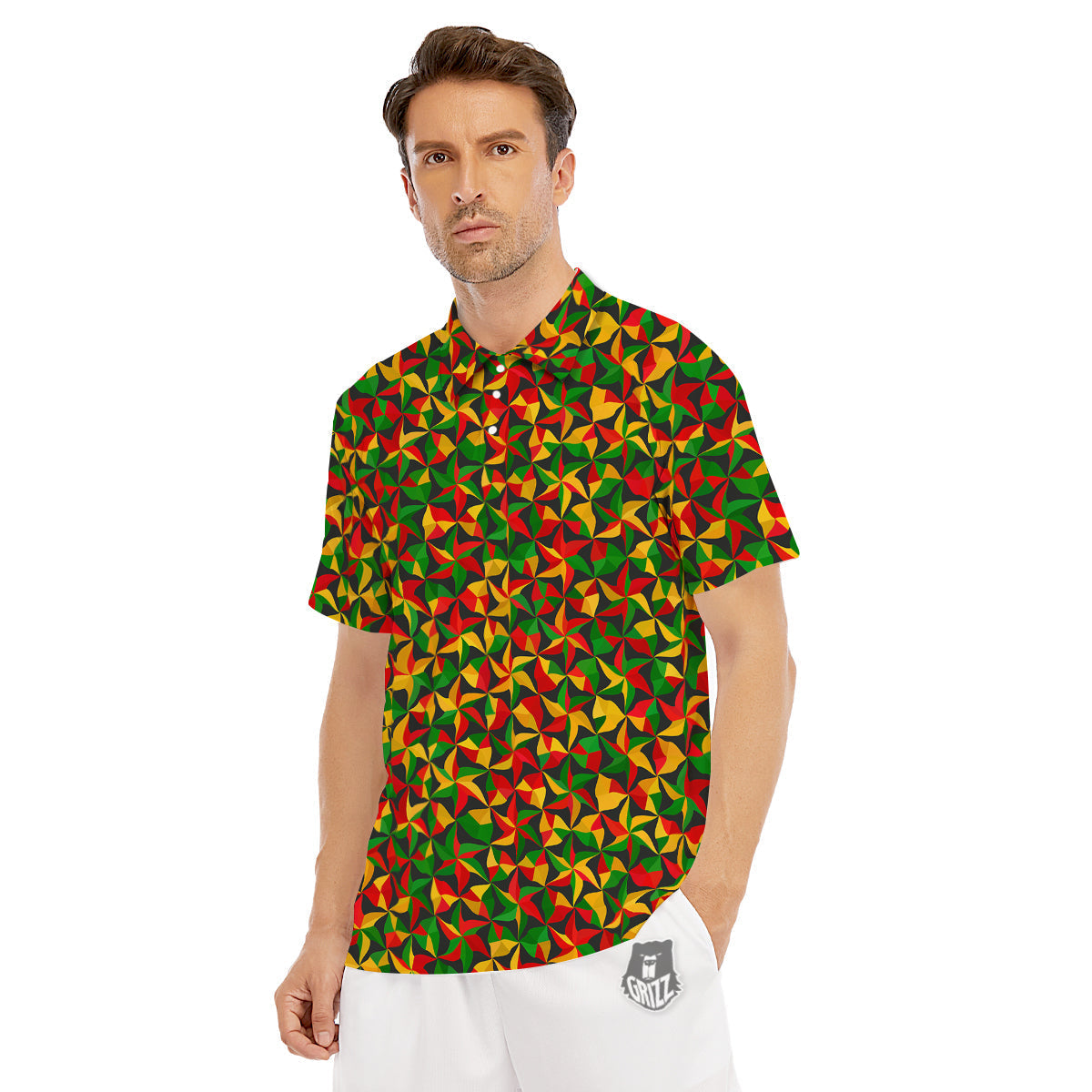 Reggae Abstract Geometric Print Pattern Men's Golf Shirts-grizzshop