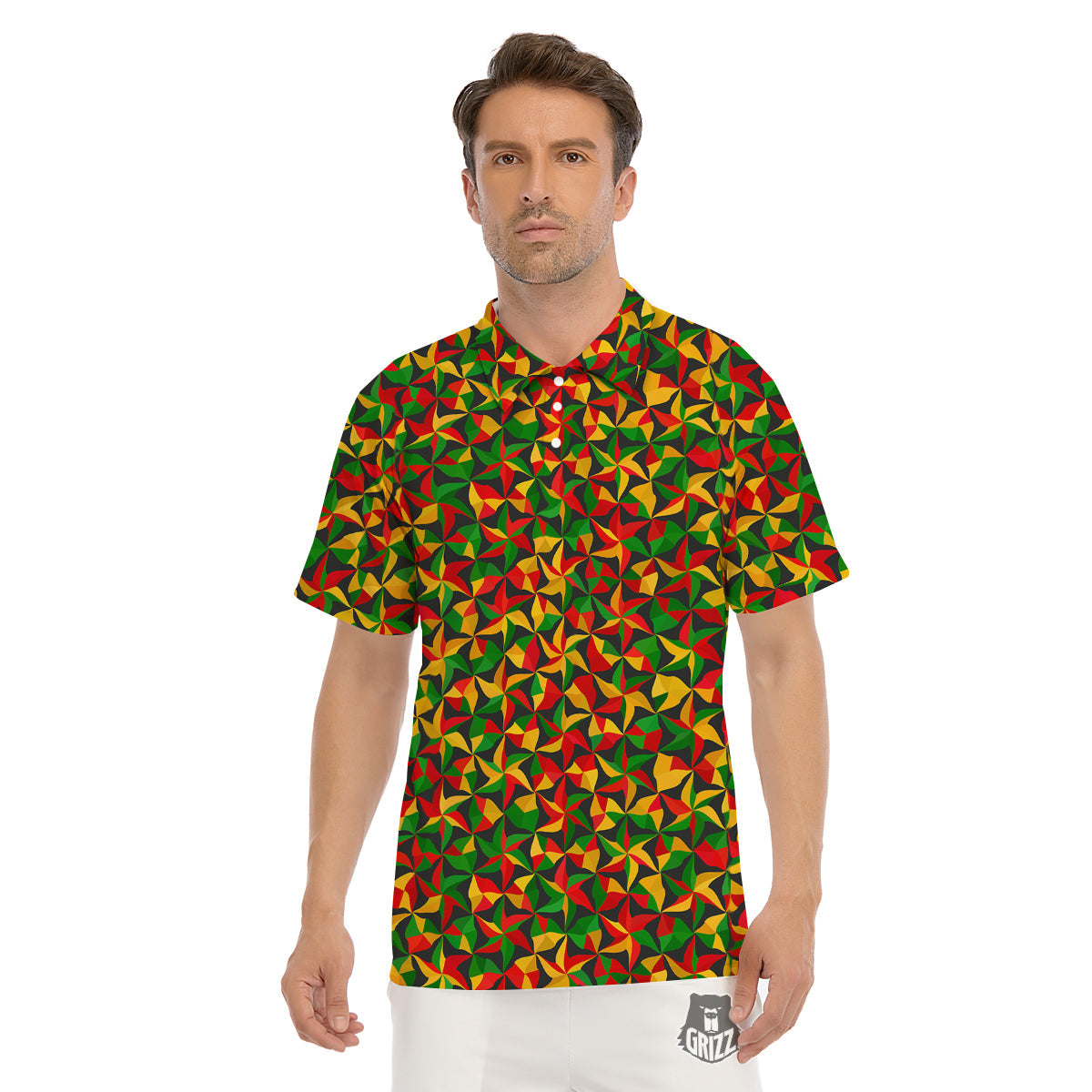 Reggae Abstract Geometric Print Pattern Men's Golf Shirts-grizzshop
