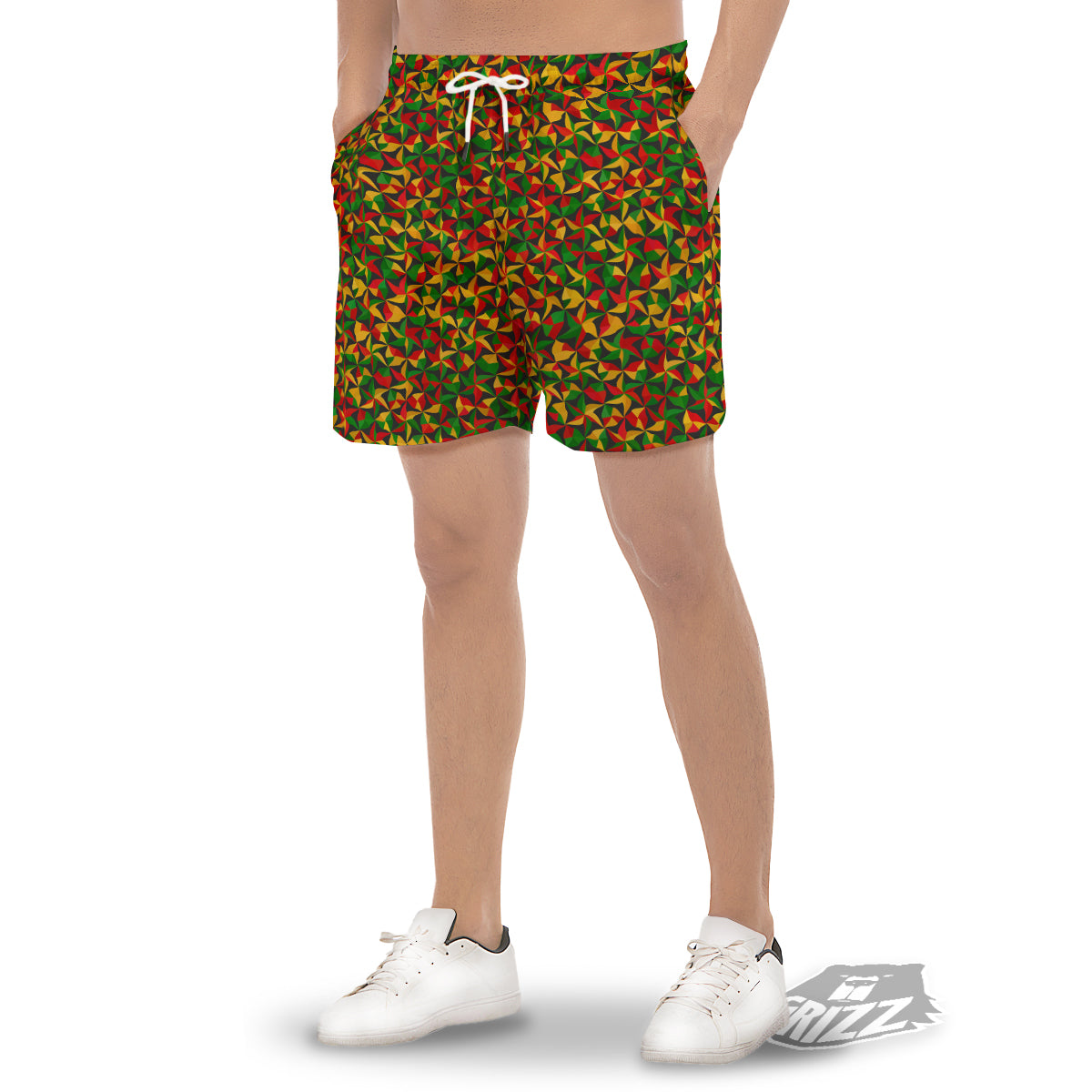 Reggae Abstract Geometric Print Pattern Men's Gym Shorts-grizzshop