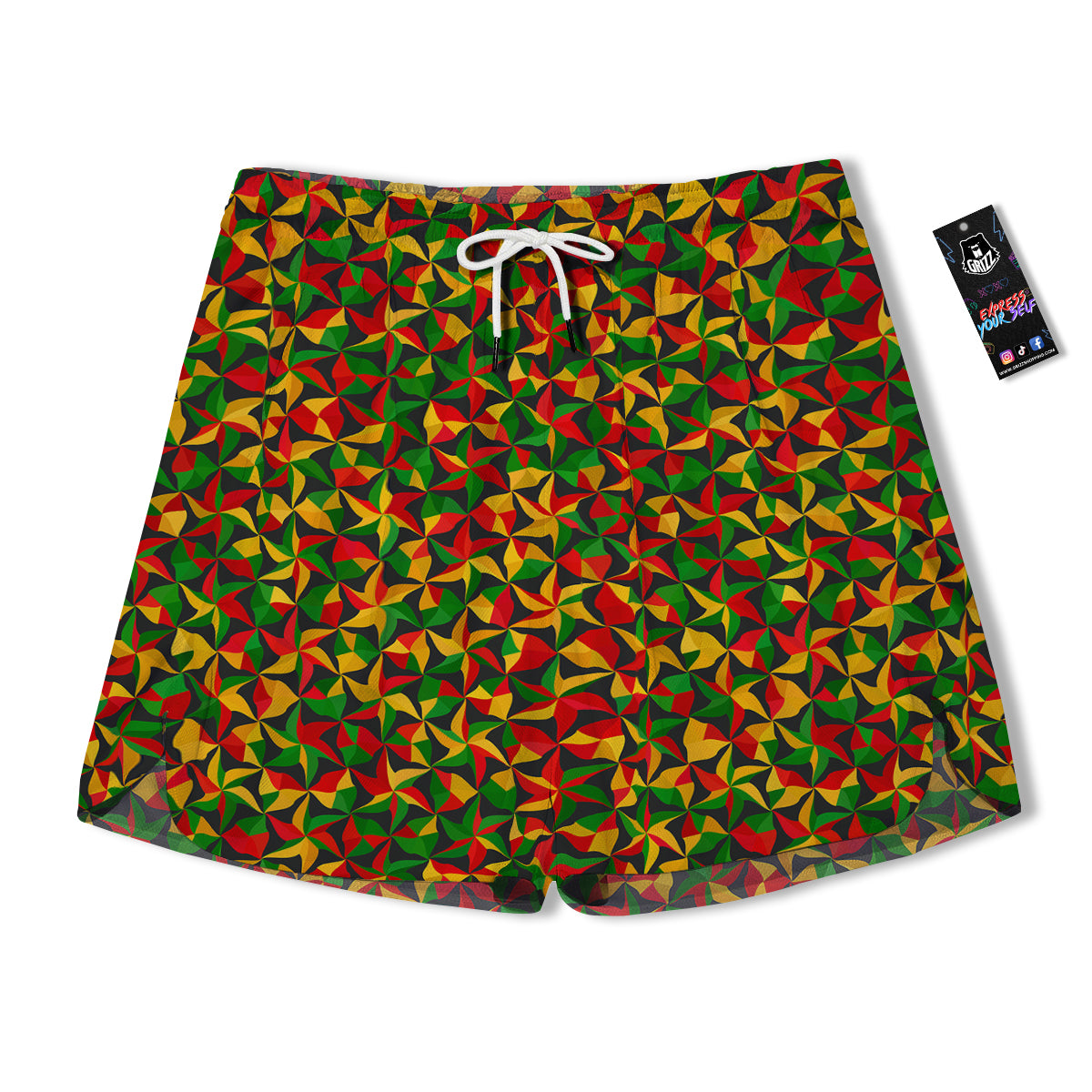 Reggae Abstract Geometric Print Pattern Men's Running Shorts-grizzshop