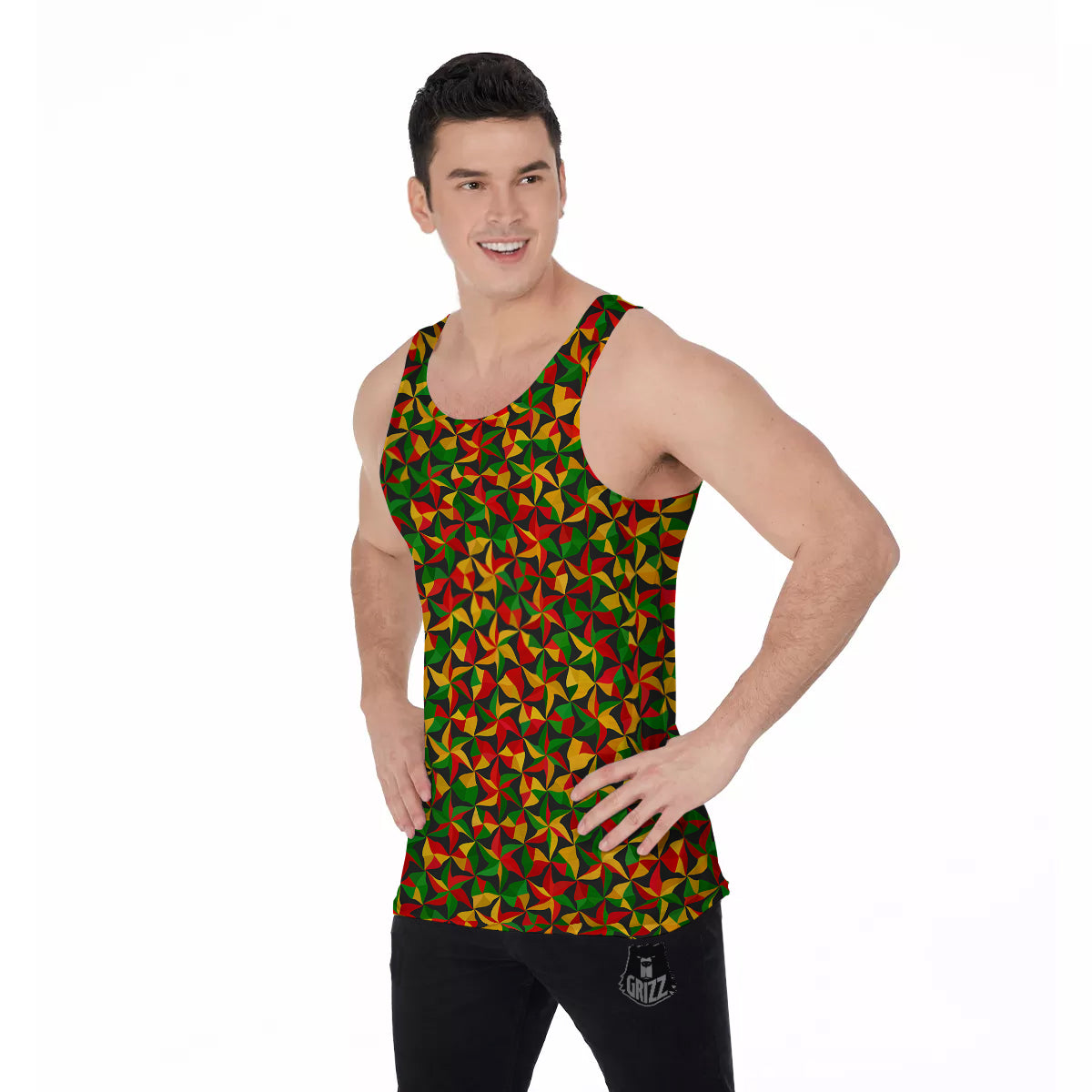Reggae Abstract Geometric Print Pattern Men's Tank Top-grizzshop