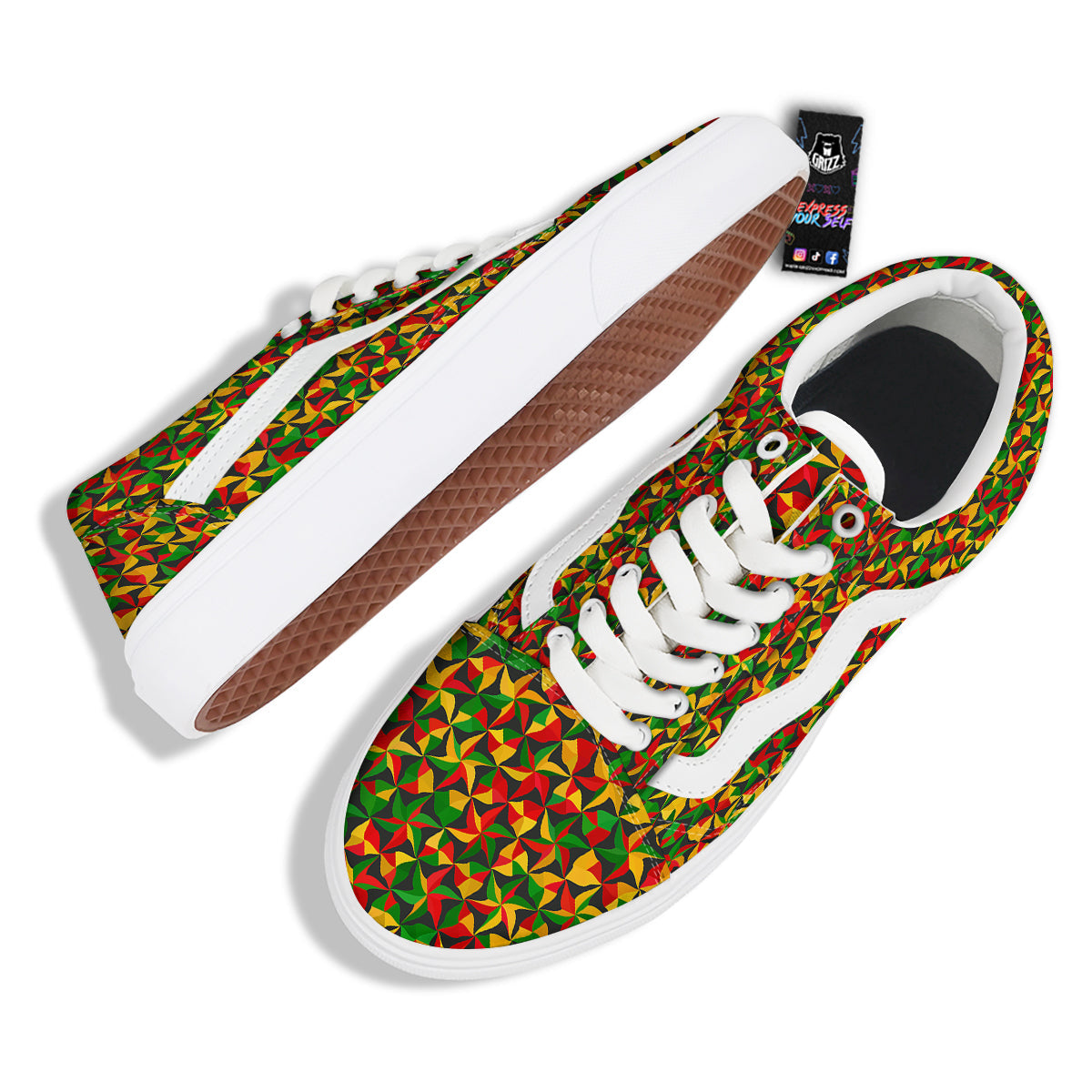 Reggae Abstract Geometric Print Pattern Skate Shoes-grizzshop