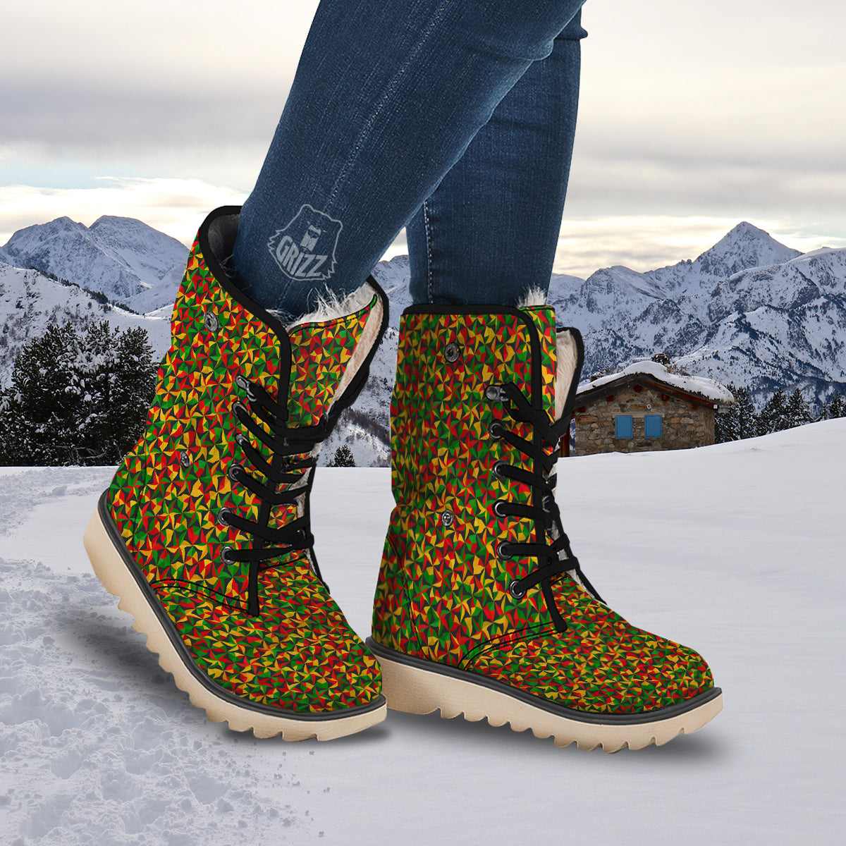 Reggae Abstract Geometric Print Pattern Snow Boots-grizzshop