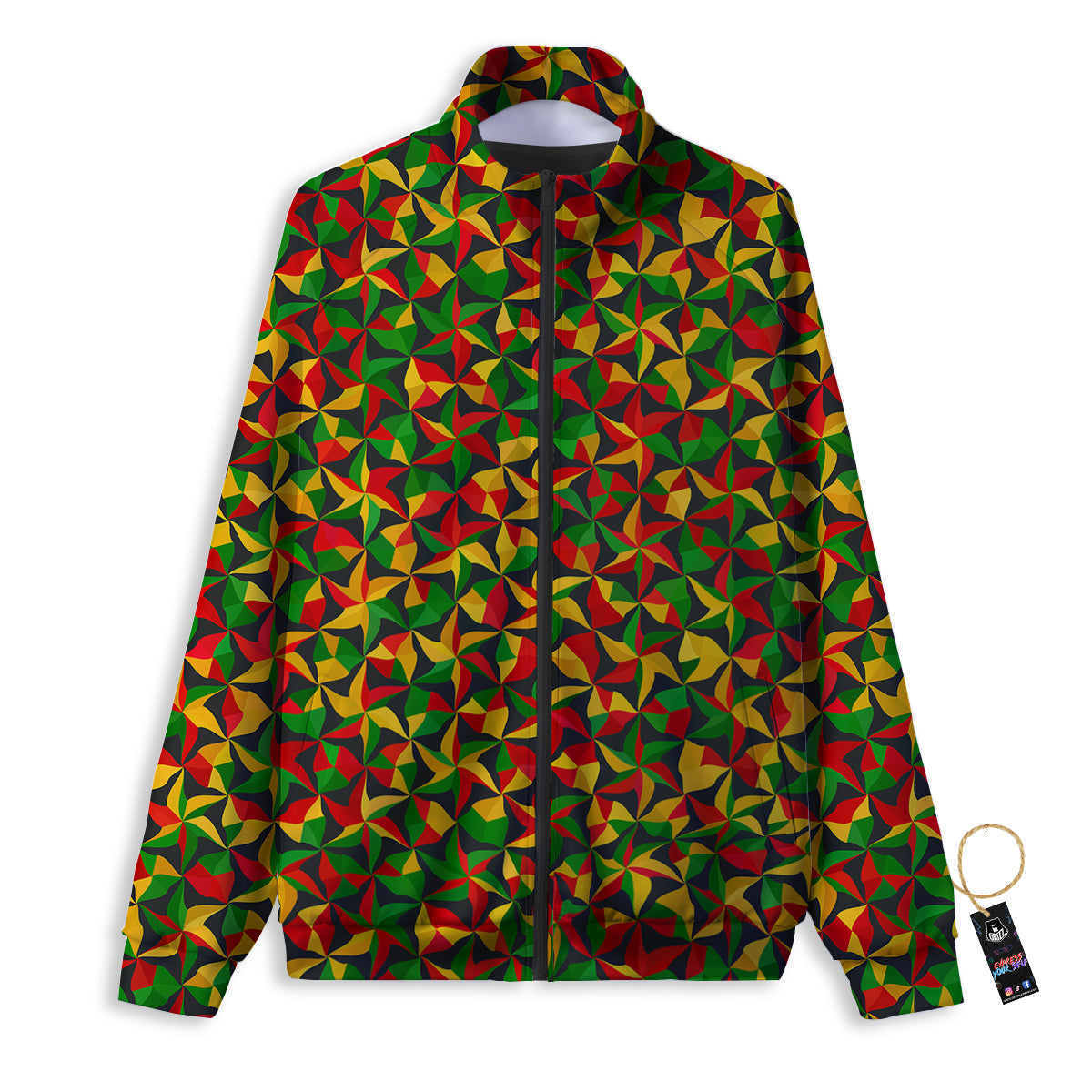 Reggae Abstract Geometric Print Pattern Track Jacket-grizzshop