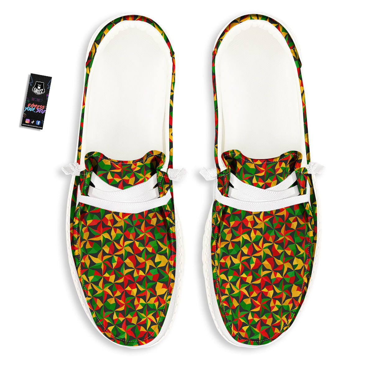 Reggae Abstract Geometric Print Pattern White Loafers-grizzshop
