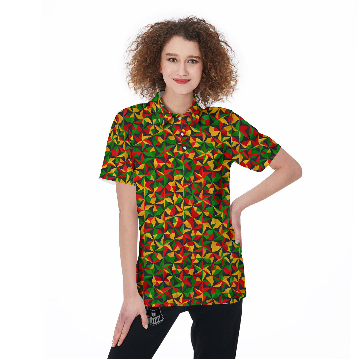 Reggae Abstract Geometric Print Pattern Women's Golf Shirts-grizzshop