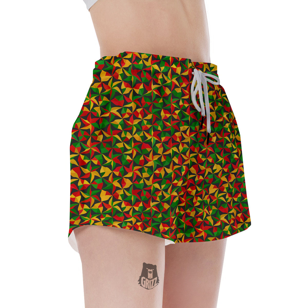 Reggae Abstract Geometric Print Pattern Women's Shorts-grizzshop